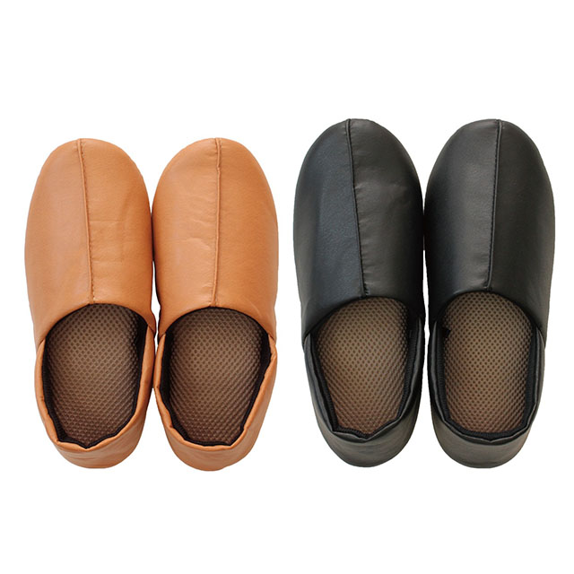 スリッパ フェイクレザーバブーシュ かかと付き メッシュインソール 来客用 学校行事用 オフィス用 レディース メンズ ブラック ベージュ Mサイズ Lサイズ ストロング