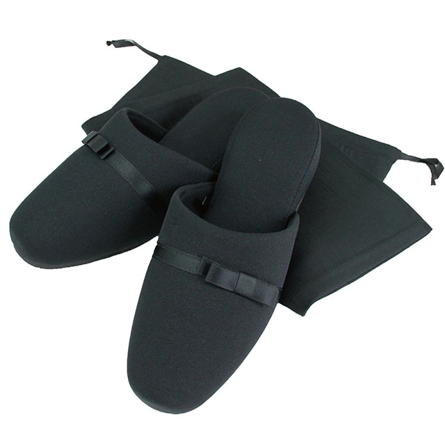 携帯スリッパ 卒入学式用 保護者用 お受験用 お母様用 学校用 高級 リボン付き 袋付き 黒 レディース メンズ Mサイズ Lサイズ  (ヒール無しタイプ)  フォーマルスリッパ