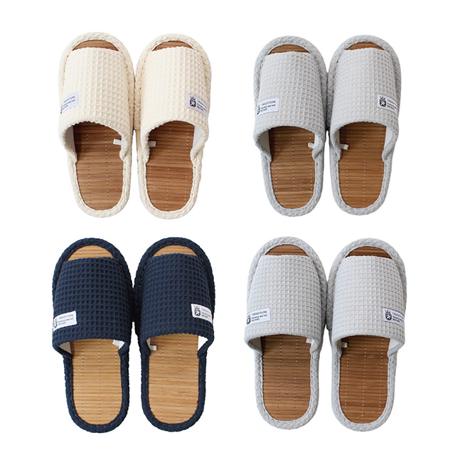 スリッパ 1足販売 竹 夏用 コットン100％ ワッフル 竹スリッパ 底が拭ける (M/Lサイズ) 来客